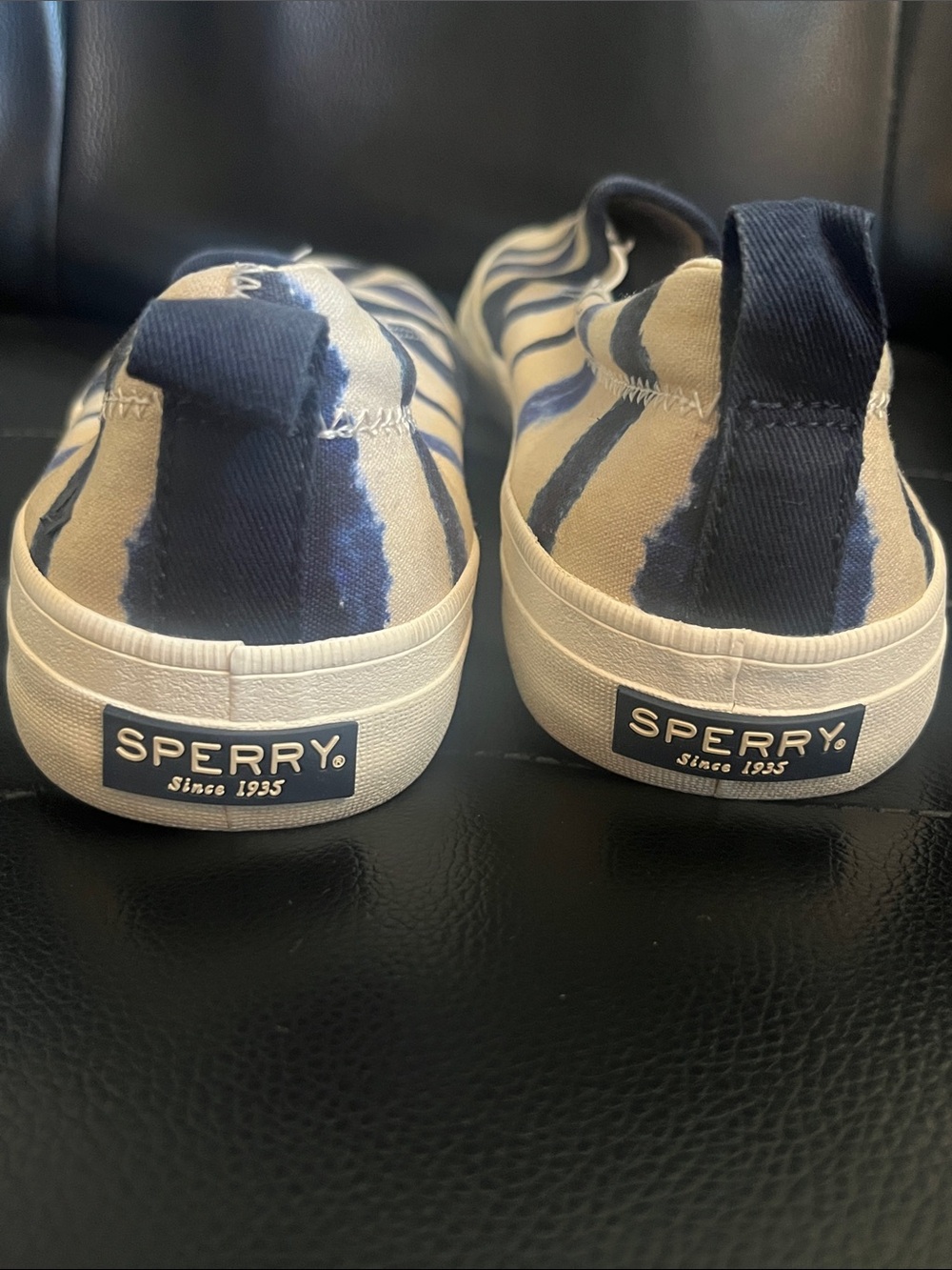Sperry Crest Twin Gore Navy Tie Dye Stripe Slip Ons - Picture 4 of 6
